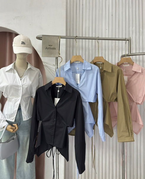 Women Style Collar Down Shirt With Back Tie Shirts